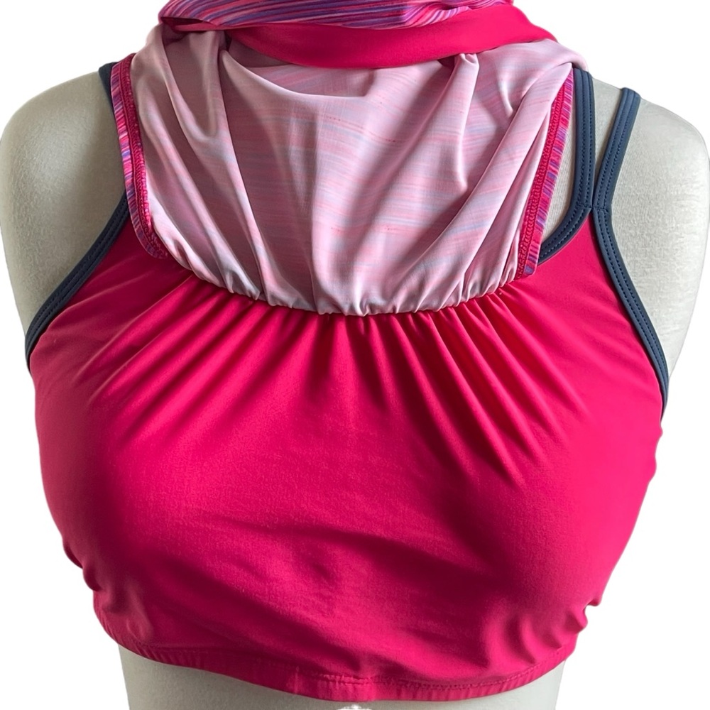 Free Country Striped Tankini Swimsuit Top in Hot Pink and Slate Large )12/14). - Picture 6 of 16